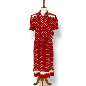Vintage Breli Originals 80s Red Polka Dot Dress with Belt